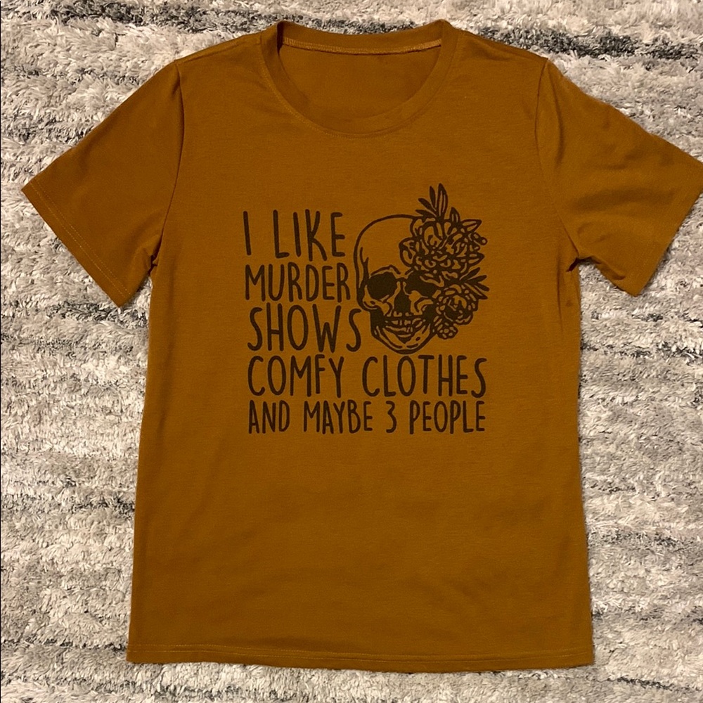 Brown Short Sleeve Tee with Playful Graphic and Text